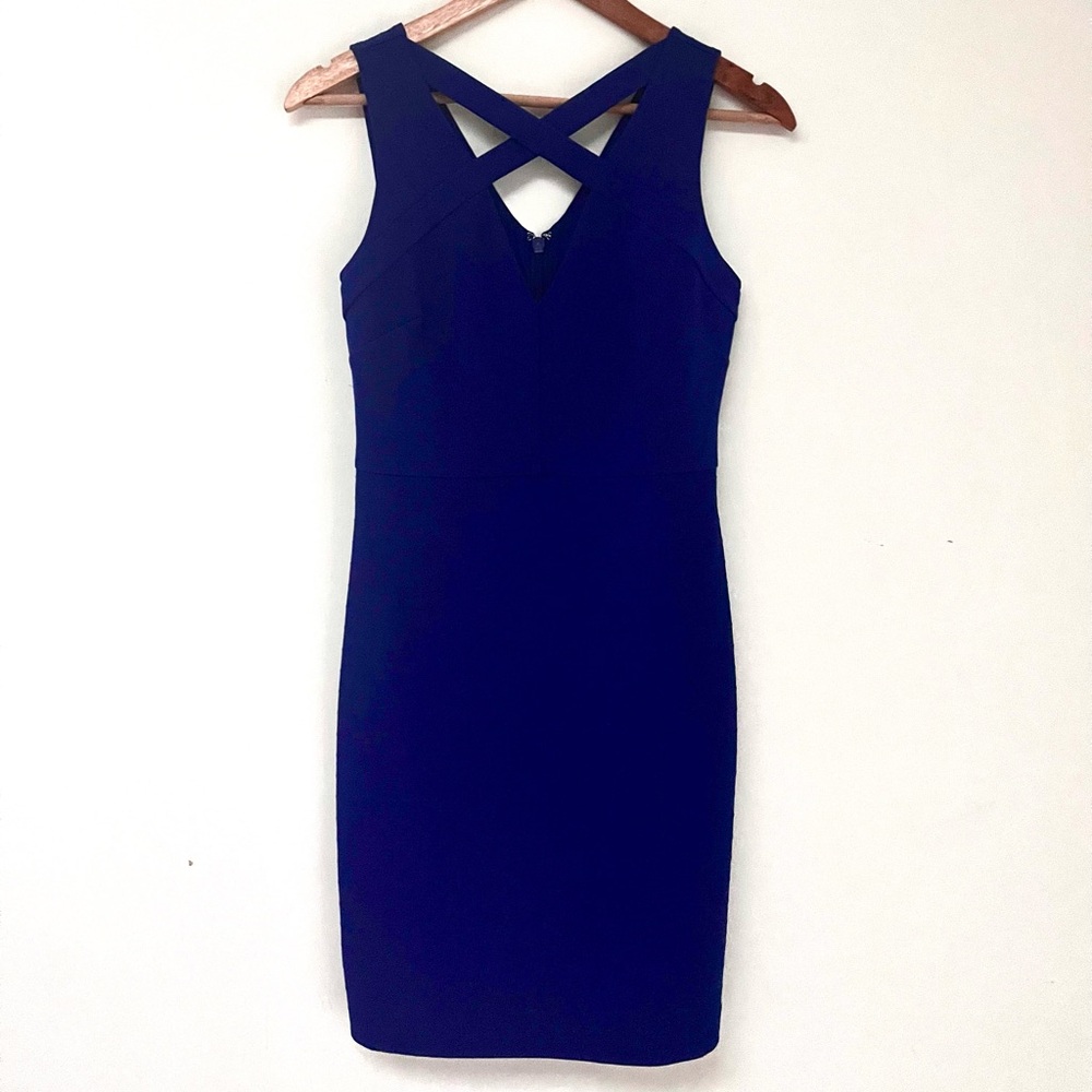 GUESS Women’s Blue Bandage Bodycon Dress, Criss-Cross Halter Straps, Size 6